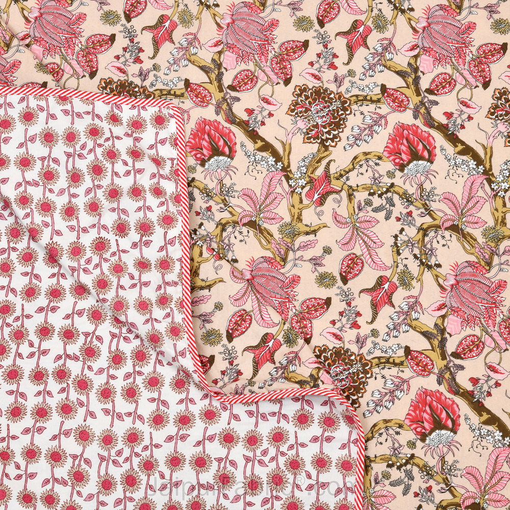 Anokhi Pink Pure Cotton Reversible Double Bed AC Quilt Dohar